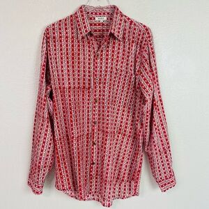 Dori Red Floral Stripe Long Sleeve Button Up Shirt Size L